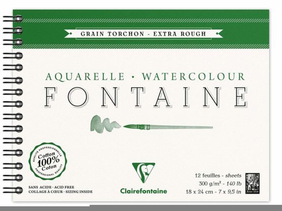 Clairefontaine Fontaine Extra Rough Watercolour Pad, Wirebound, 300 g, 18 x 24 cm, 12 Sheets
