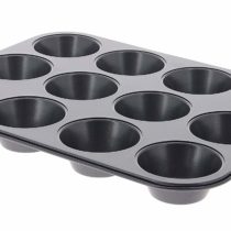 DE BUYER 12-Cup Non-Stick Muffin Tin, Stainless Steel, Black, 38 x 27 x 3 cm