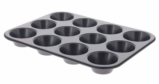 DE BUYER 12-Cup Non-Stick Muffin Tin, Stainless Steel, Black, 38 x 27 x 3 cm