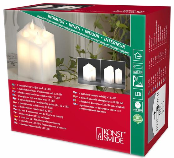 Konstsmide Battery Indoor Wax LED Candles with Dusk Till Dawn Sensor - Warm White, Set of 4