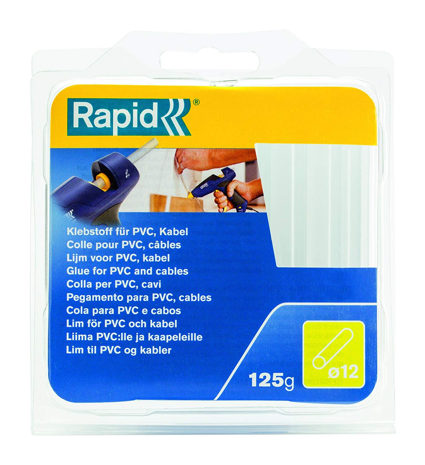 Rapid Transparent Hot Glue Sticks, Pvc and Cable, Diameter: 12 mm, Length: 94 mm, 125 g, 40107358, 14 Sticks - 94mm