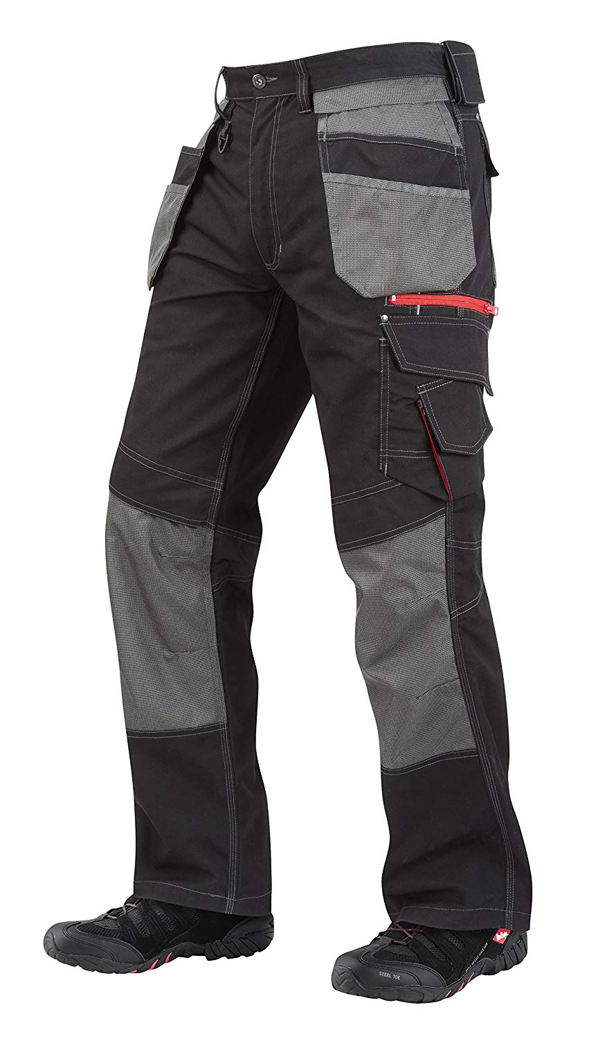 Lee Cooper Workwear LCPNT224 Mens Contrast Multi & Holster Pocket Kneepad Work Safety Cargo Pants Trousers, Black, 36W / 33L