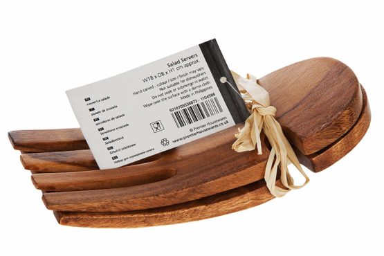 Premier Housewares Salad Servers Acacia Wooden Fork Brown Wooden Salad Servers Salad Serving Wooden Tongs Fork H 1x W19 x D 8cm - Image 3