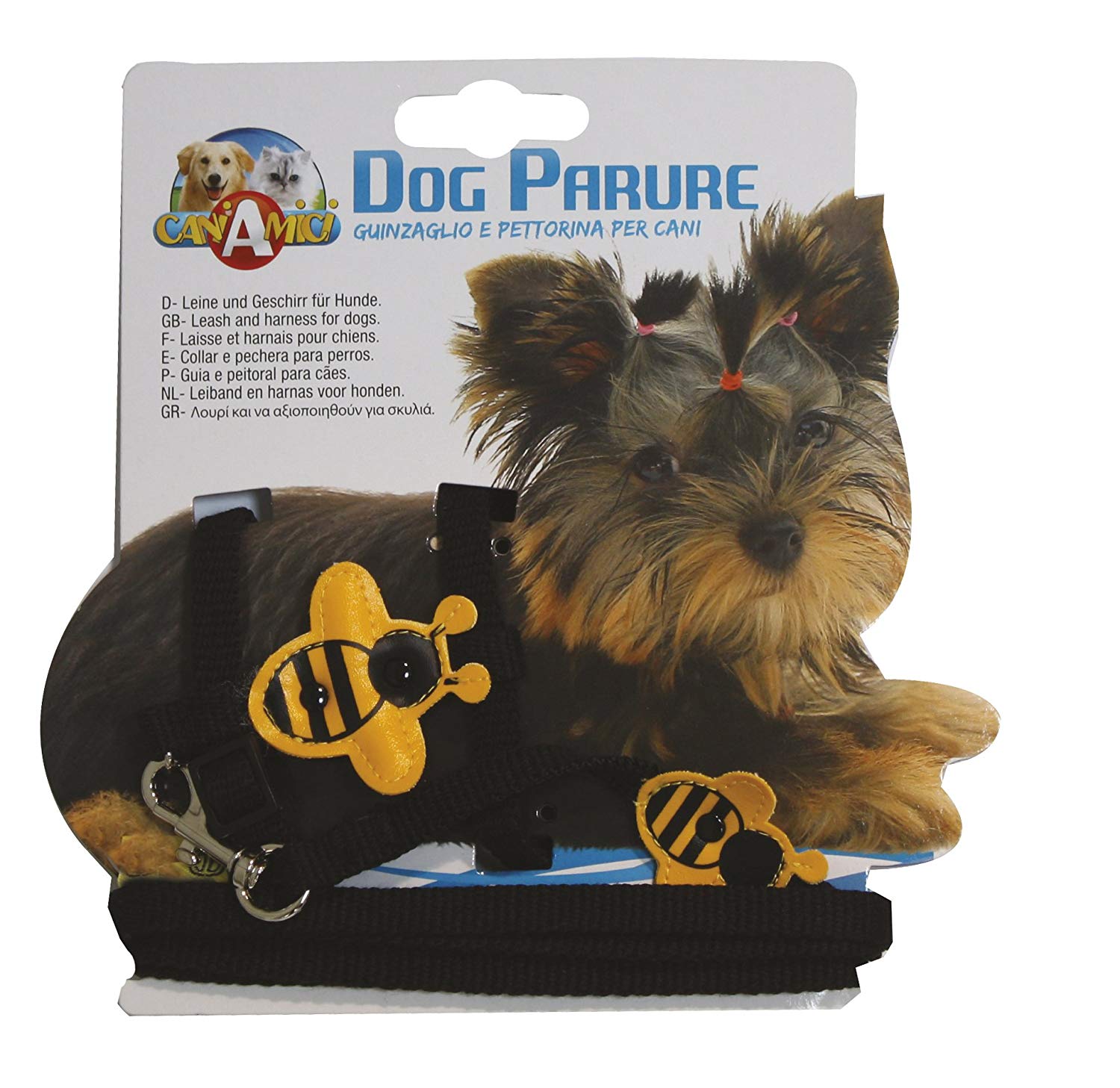 CROCI Nylon Leash and Harness Bee Set, multi-color