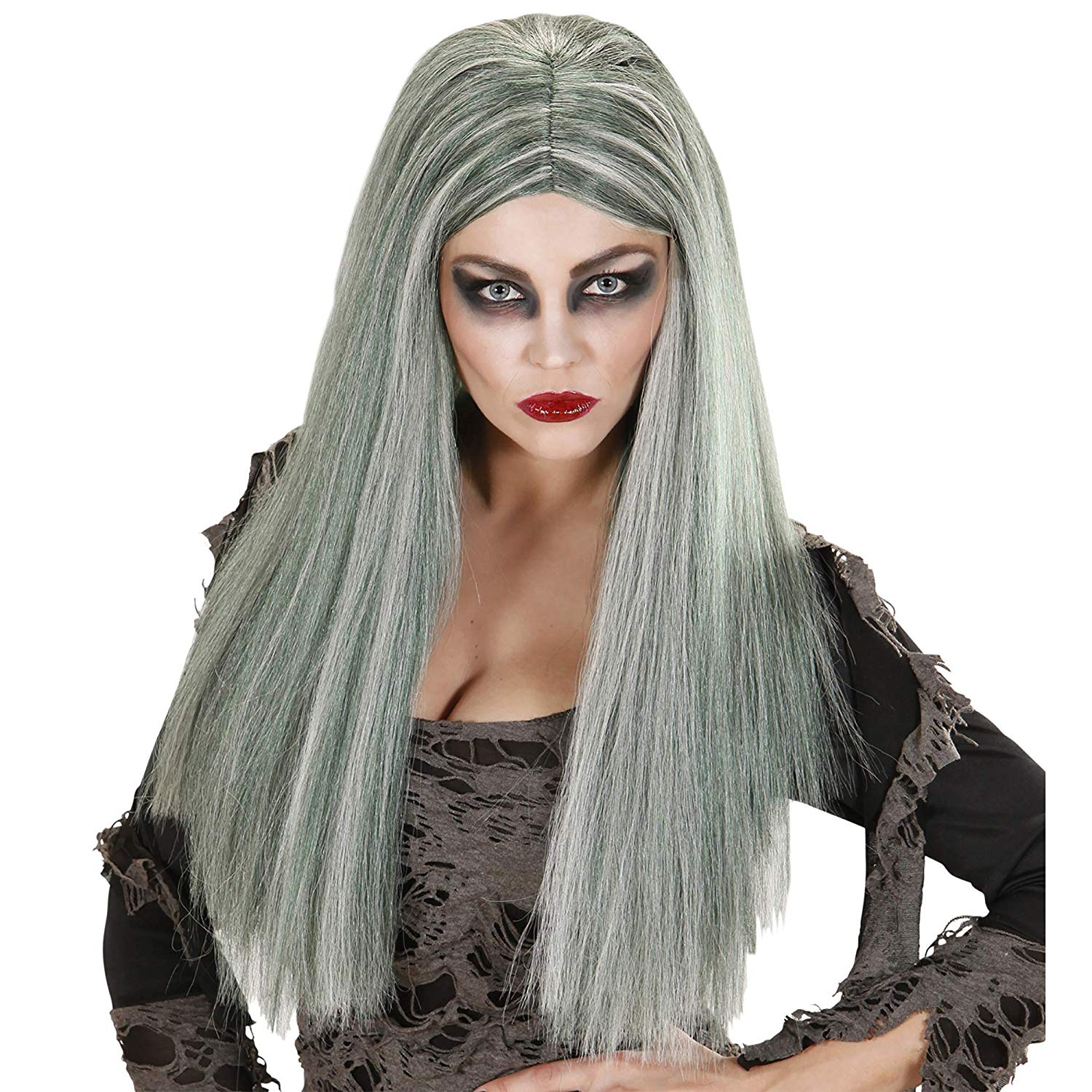 ZOMBIE WOMAN WIG - GREY, 25 cm