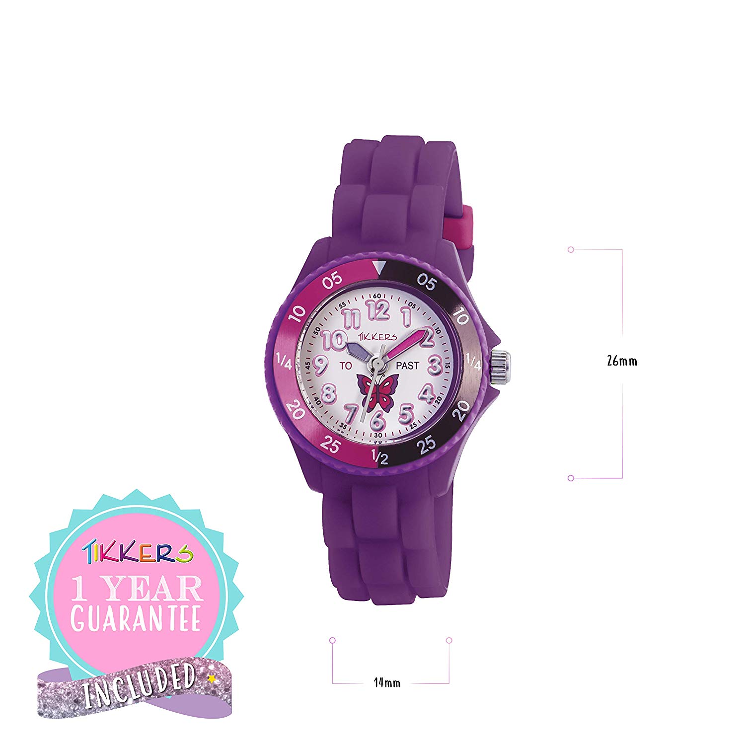 Tikkers Girls' Analogue Quartz Watch with Rubber Bracelet - TK0041, Multicolour/Purple - Image 4