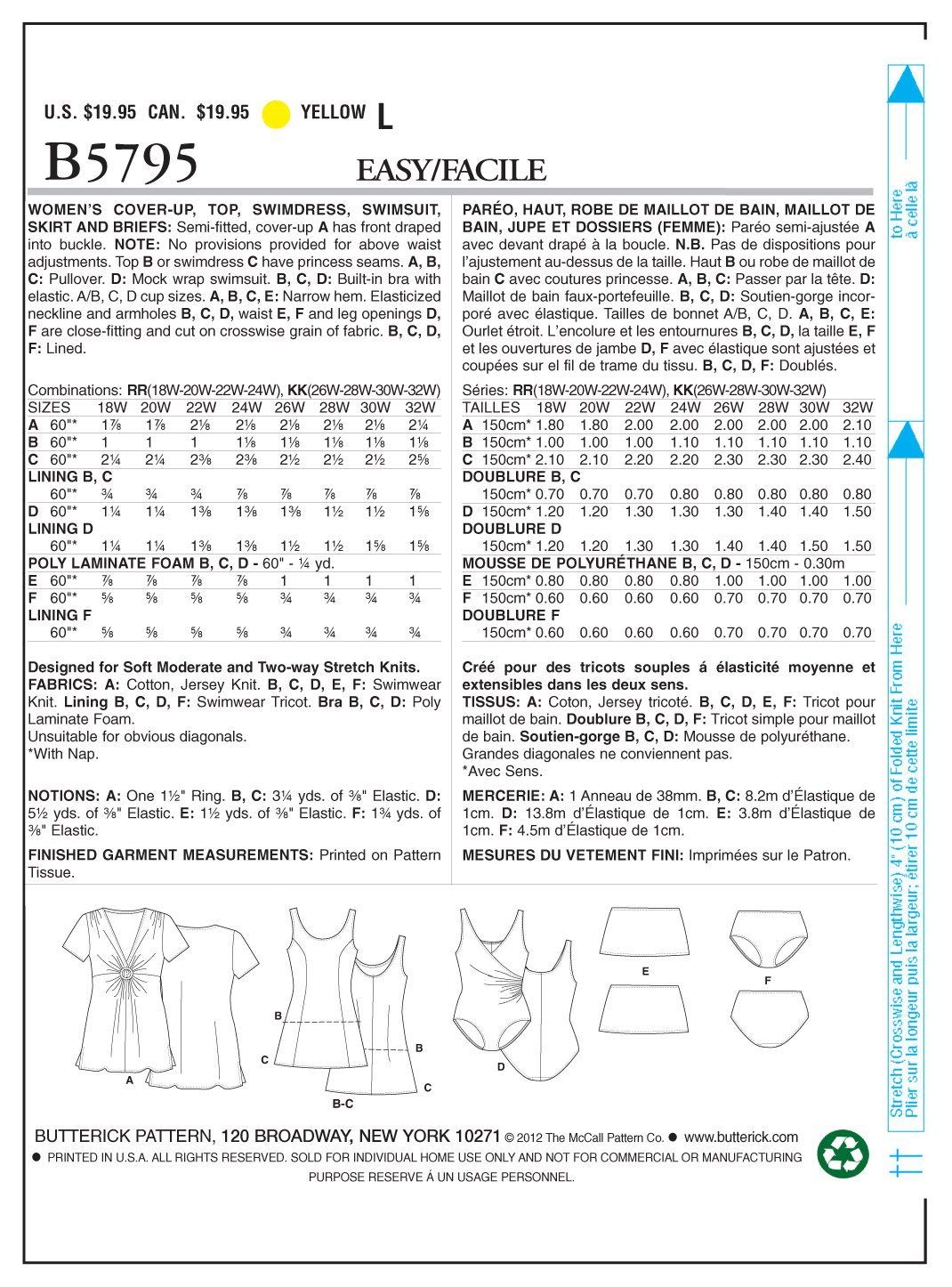 Butterick Patterns B5795 Size RR 18W-20W-22W-24W Womens Cover-Up Top Swimdress Swimsuit Skirt and Briefs, Pack of 1, White - Image 2