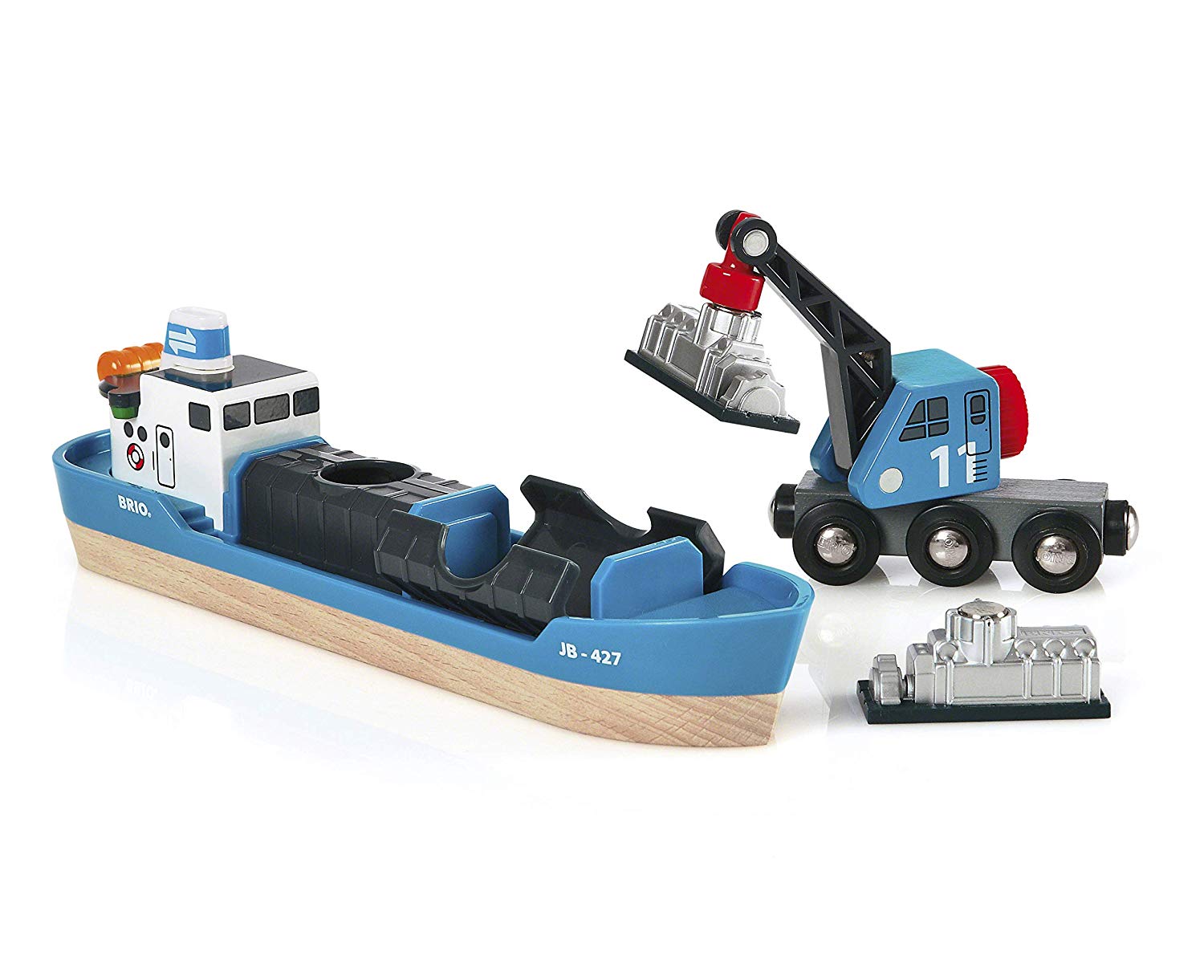 BRIO World Harbour Freight Ship Boat and Crane for Kids Age 3 Years Up - Wooden Railway Accessories & Add Ons