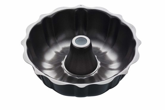 MasterClass FBA_KCMCHB18 27 cm Fluted Ring Cake Tin with PFOA Free Non Stick Coating, Robust 1 mm Thick Carbon Steel, 10.5 Inch Savarin Mould, Grey