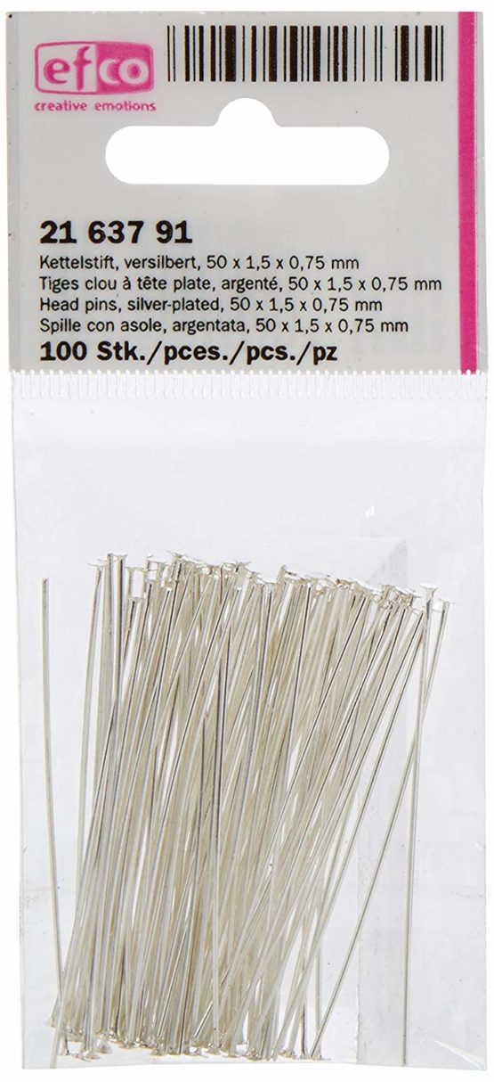 Efco 2163791 Head pins 50 x 1,5 x 0,75 mm 100 pcs. silver-plated, Metal, 3 x 3 x 2 cm