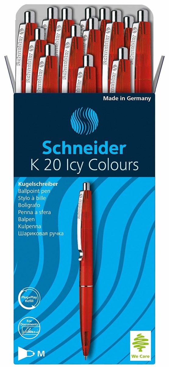 Schneider Icy Colours K20 Ballpoint Pens Black Transparent / M Tip / Pack of 20 / Red