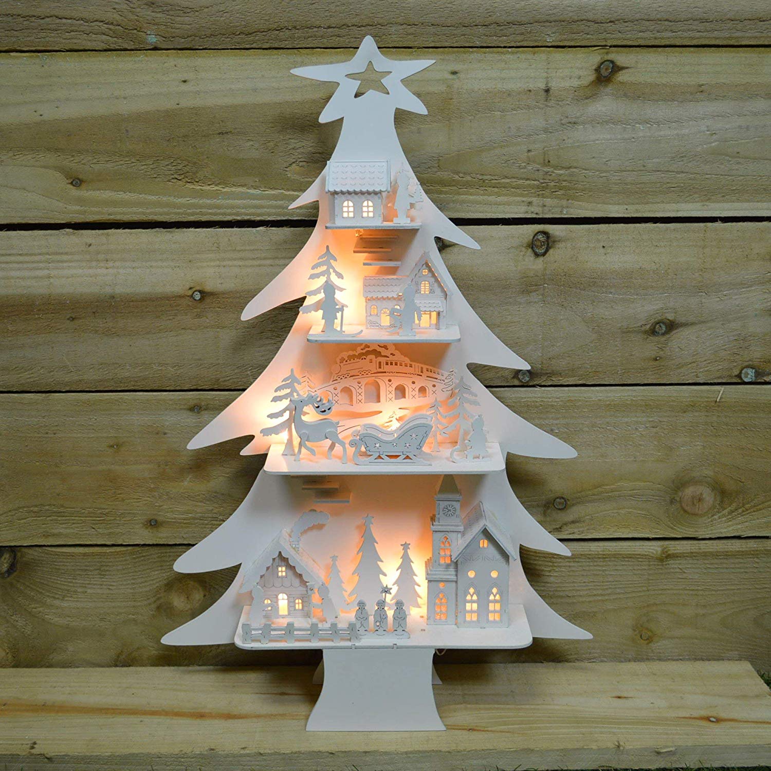 The Christmas Workshop 81310 LED Wooden Christmas Tree Village / 8 Warm White LED Lights / Indoor Christmas Decoration / Battery Operated / 60cm x 40cm x 8.5cm - Image 2