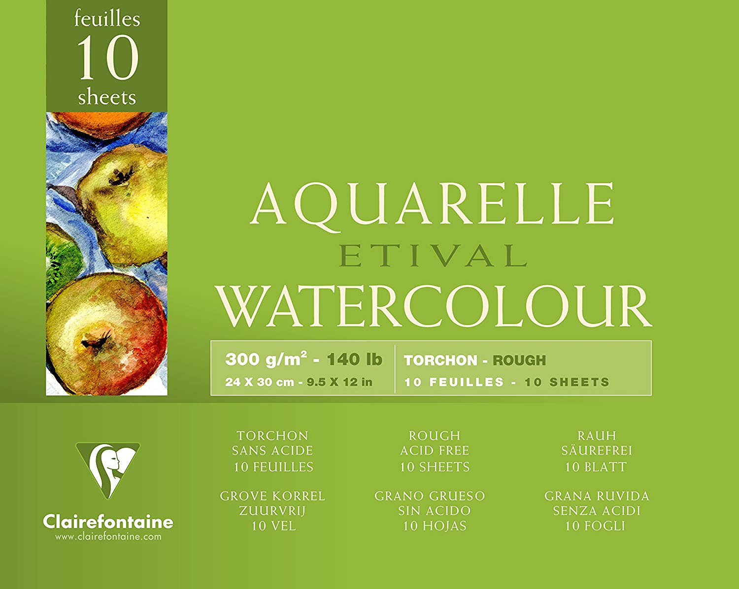 Clairefontaine - Ref 96561C - Etival Rough Grained Pad (10 Sheets) - 24 x 30cm Size, Acid Free, pH Neutral