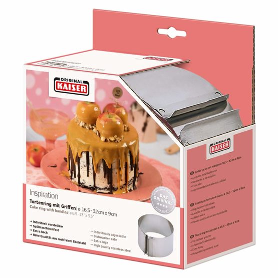 KAISER Pâtisserie cake setting ring with handles, Ø 16.5x32cm, 9cm. Individual size adjustment, extra-high edge, dishwasher safe - Image 3