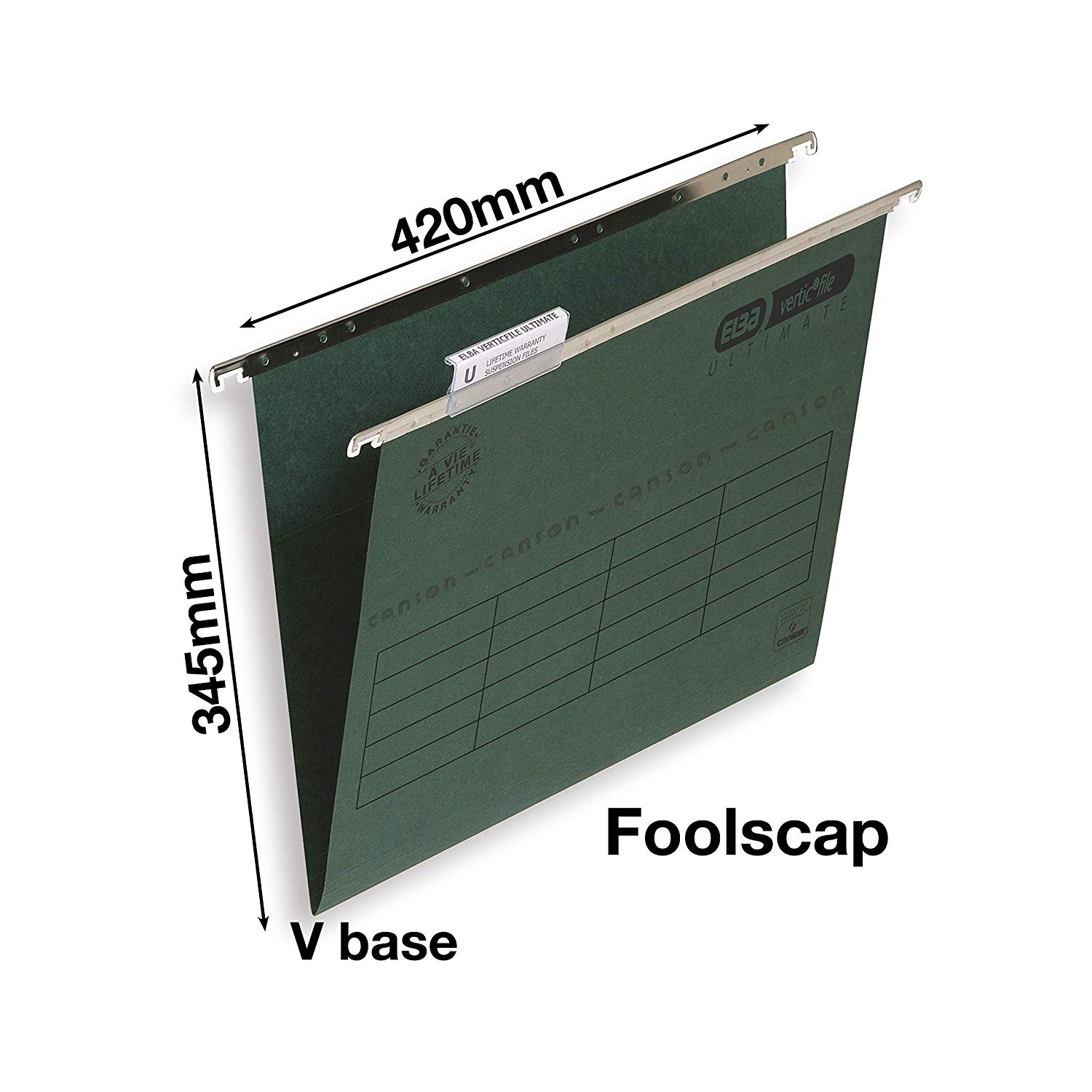 Elba Ultimate Foolscap Manilla Suspension Files, V-Base, 240 gsm - Dark Green (Pack of 50) - Image 2