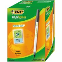 BIC Round Stic ECOlutions Ballpoint Pens - Box of 60 - Black - Medium Writing Point (1.0 mm) Large Office Size