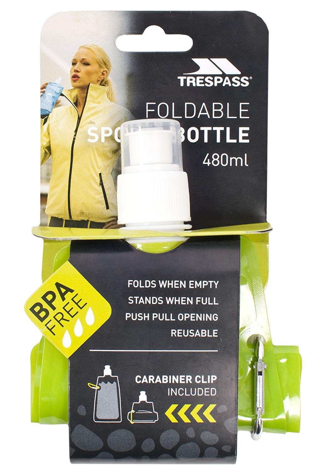 Trespass Hydromatic Collapsable Water Bottle for Hiking Trekking Sport 480 ml, Green - Image 2
