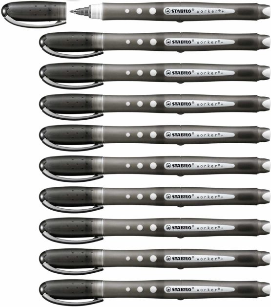 STABILO COLORFUL WORKER ROLLERBALL PENS 0.5MM BLACK (BOX OF 10)