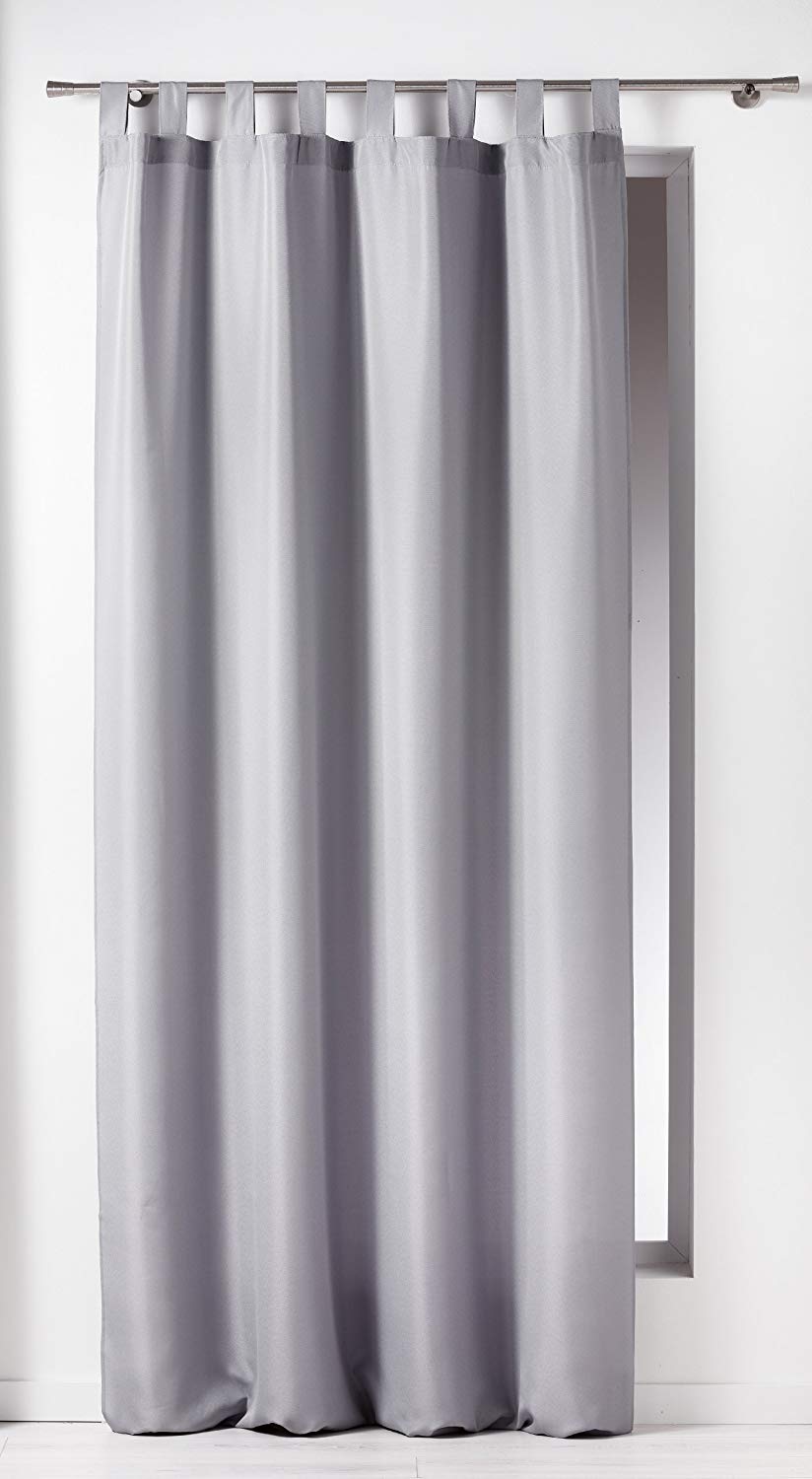 Douceur D'Interieur 140 x 260 cm Curtain Loops Plain Polyester Essentiel Gris, Grey, W 55.1" x L 102.4" (1 Panels)
