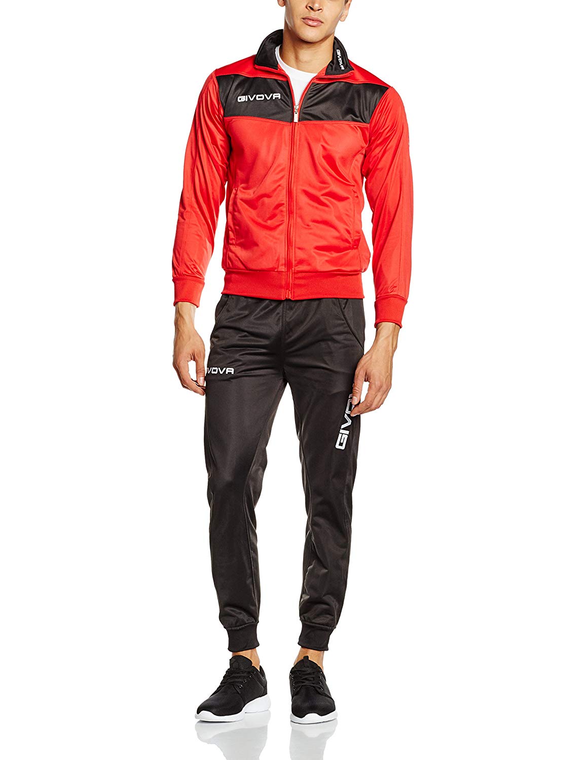 Givova Visa Tracksuit, Man, Multicolor (Nero/Rosso), 2XL, Red / Black