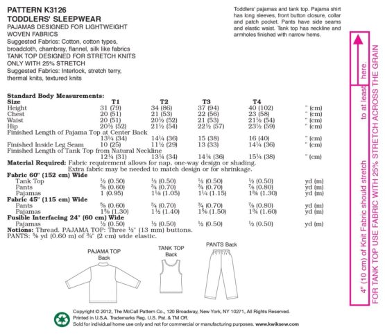 KWIK - SEW PATTERNS K3126 Size T1 - T2 - T3 - T4 Sleepwear, Pack of 1, White - Image 3