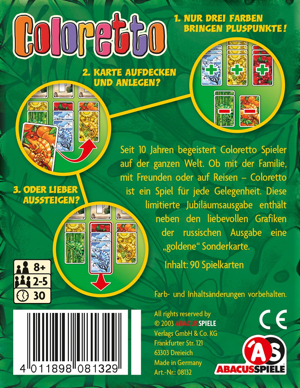 Abacus Spiele ABA08132 Coloretto Jubiläumsedition Card Game, Teal/Turquoise Green, 123 x 96 x 20 mm - Image 2