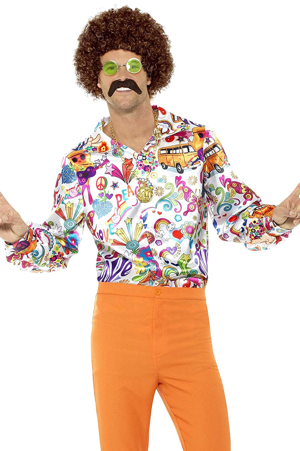 Smiffys 60s Groovy Shirt, Multi-Coloured, 1960's Groovy Fancy Dress, 1960s Dress Up Costumes Halloween, Multicolored, M - Size 38"-40"