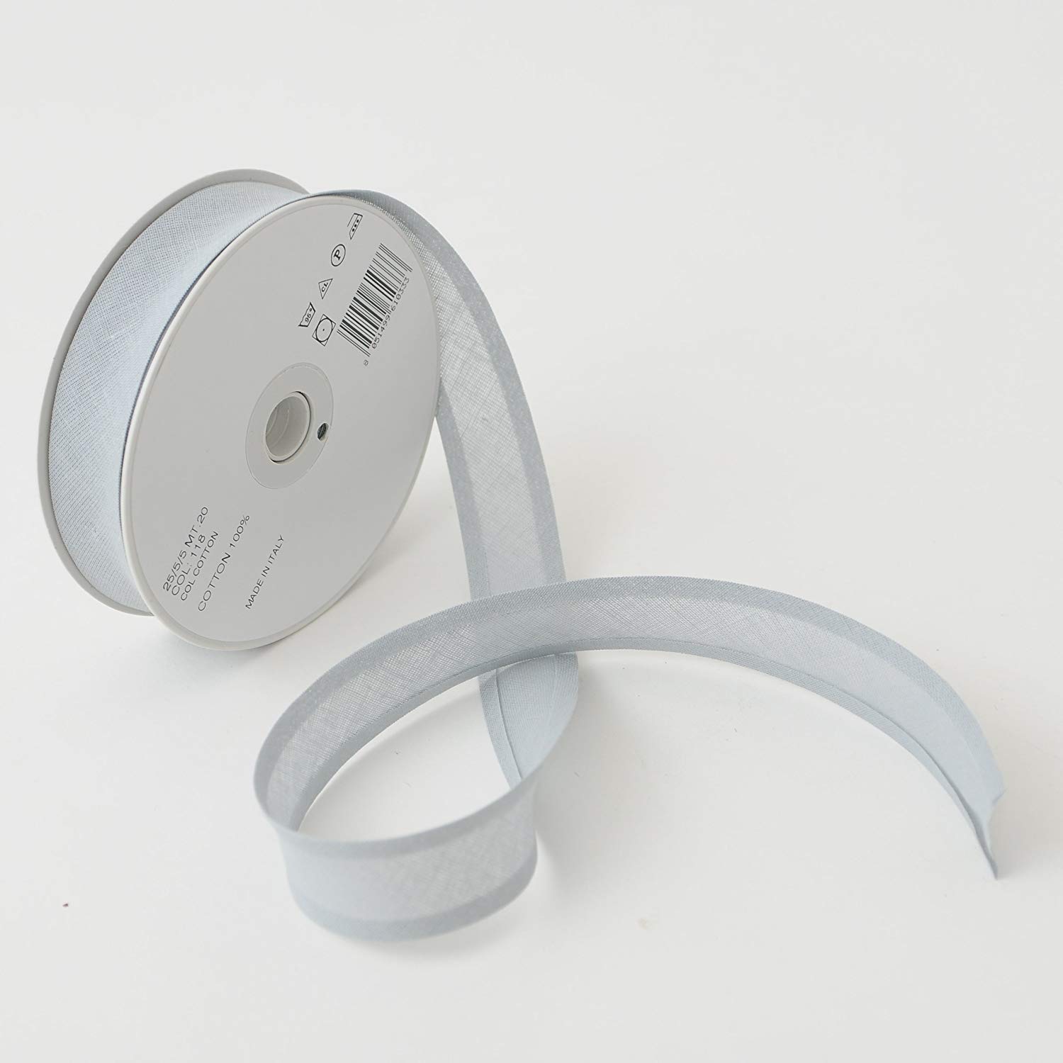 Inastri Trimz 25/5/5 mm Cotton Bias Binding, Light Grey 118 – Double‑Fold Sewing Tape for Quilting - Image 2
