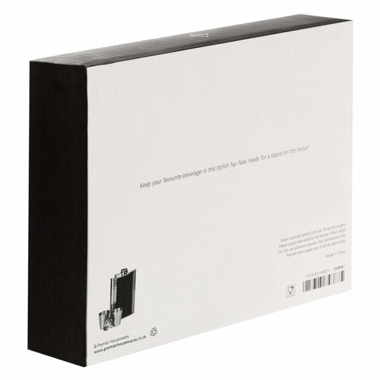 Premier Housewares 508081 Ribbed Stainless Steel Hip Flask Set, 8 oz - Black H14 x W10 x D3cm - Image 2