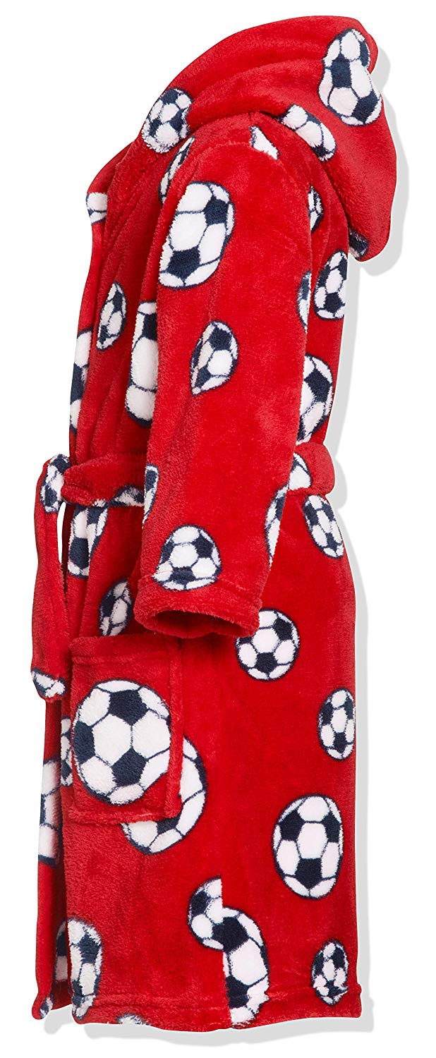 Playshoes Boy's Fleece Bathrobe Football, Bathrobe, Red, 134-140, red football - Image 4
