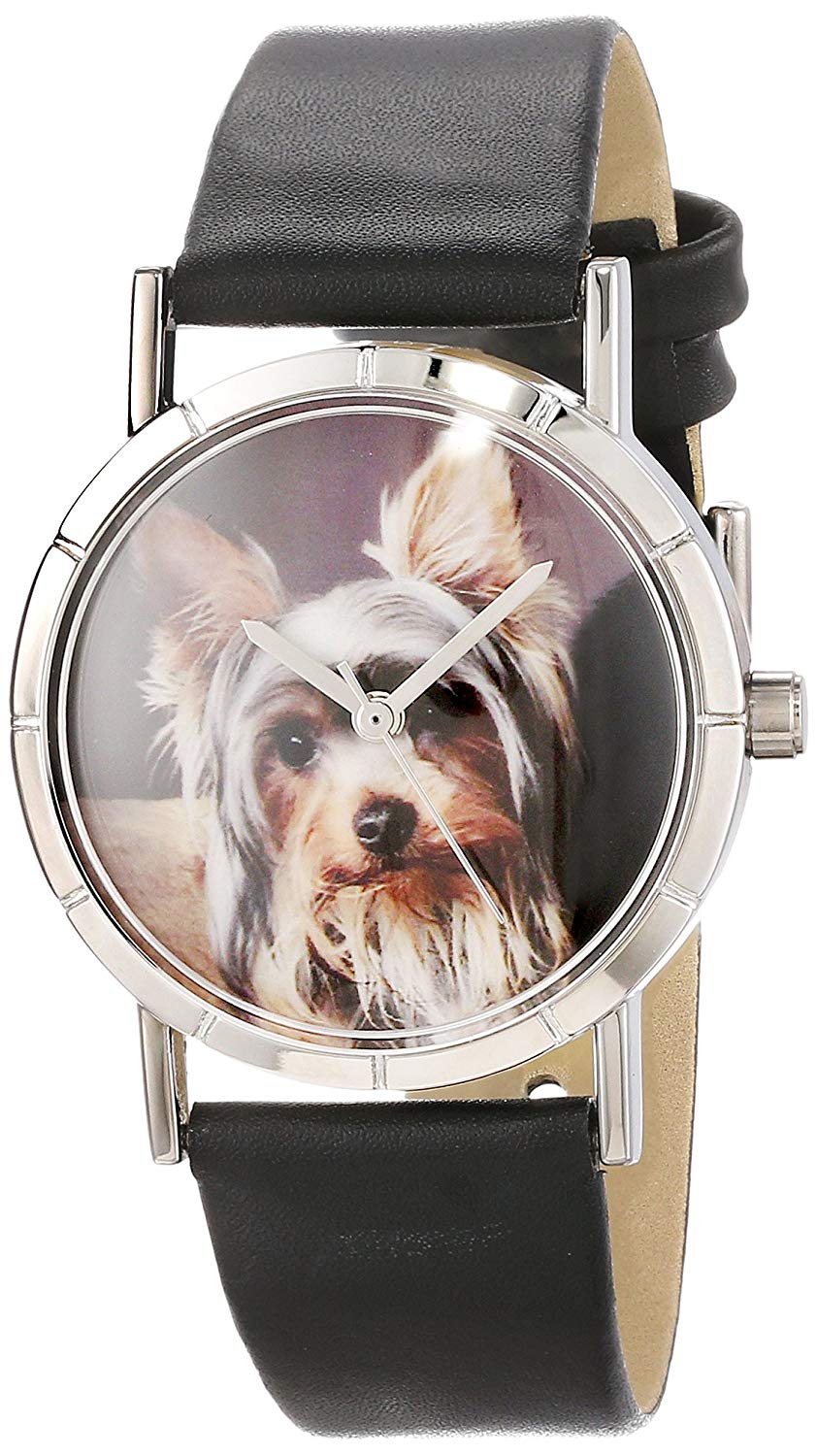 Whimsical Watches Yorkie Black Leather and Silvertone Photo Unisex Quartz Watch with White Dial Analogue Display and Multicolour Leather Strap R-0130077