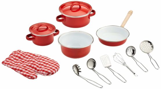 small foot 8964 Metal cookware, for children's kitchens, incl. gloves and kitchen utensils, 13 pcs., from 3 years old