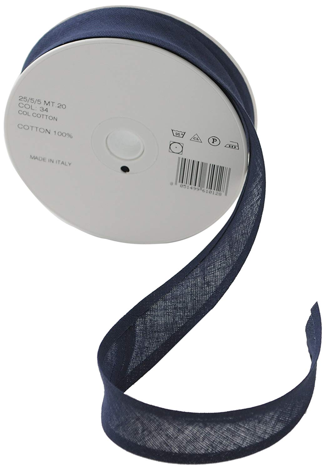 Inastri 25/5/5 mm Cotton Bias Binding, Navy, COL-34, 25mm x 20m