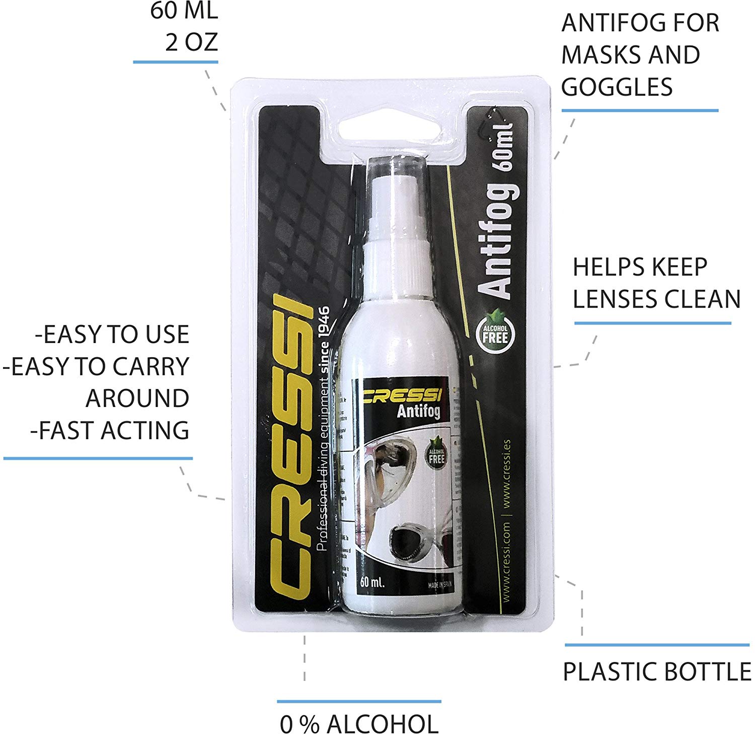 Cressi Premium Anti Fog for Diving Masks/Swim Goggles, 1-Pack, 1 Pack 60ml - Image 2