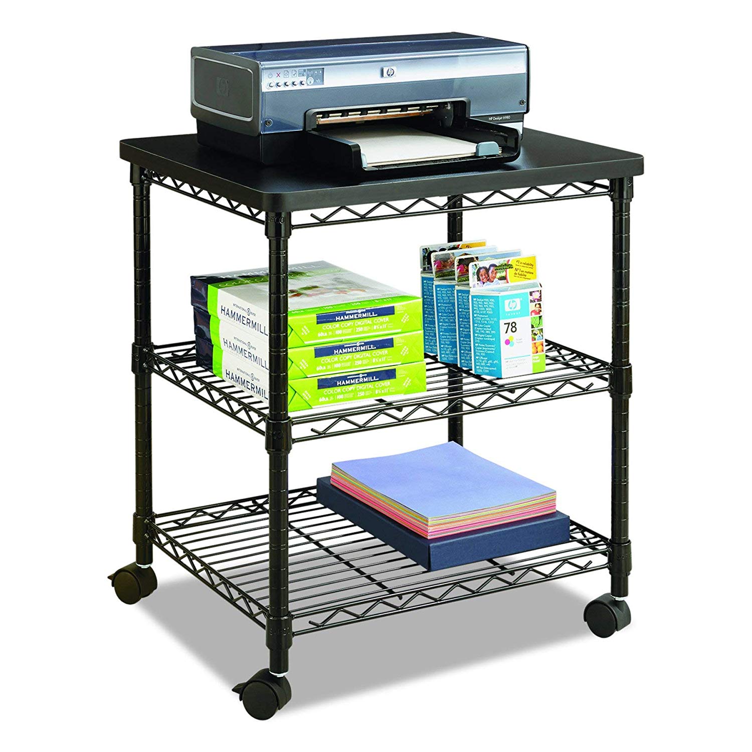 Safco Wire Desk Side Machine Stand, Black, 3 Tier