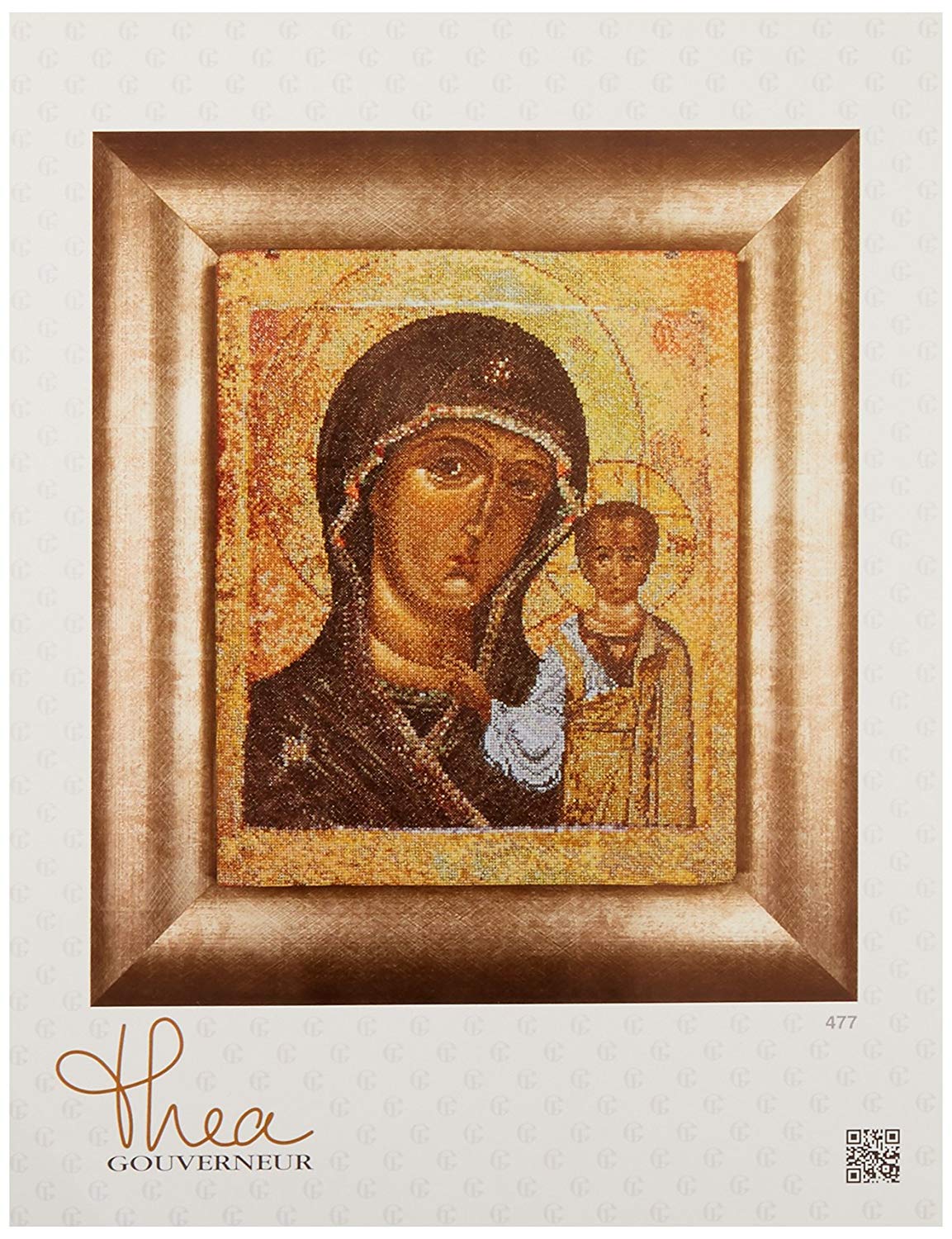 Thea Gouverneur, Counted Cross Stitch Kit, Virgin of Kazan Icon, Aida, 18 Count, Embroidery Kit for Adults