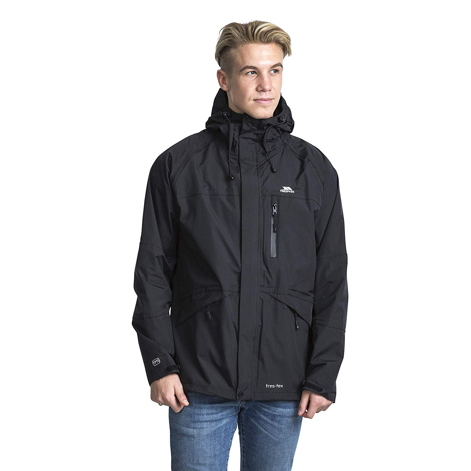 Trespass Mens Jacket Corvo, Waterproof, Windproof, Hooded, Taped Seams, Flat Cuffs, Inner Pockets, Mesh Lining, 3 Pockets