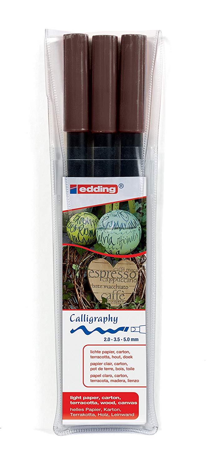 edding 1255 Calligraphy Pen Pack of 3 - Brown, 1 count (Pack of 3), Dark Brown