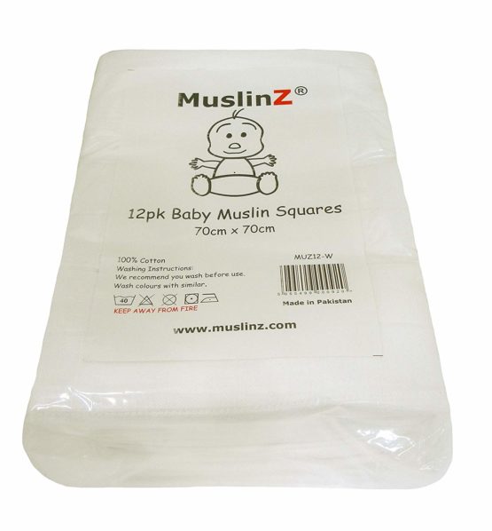 MuslinZ 12 Pack 100% Pure Cotton White Baby Muslin Squares, burp cloths, newborn nappy 70x70cms - Image 2