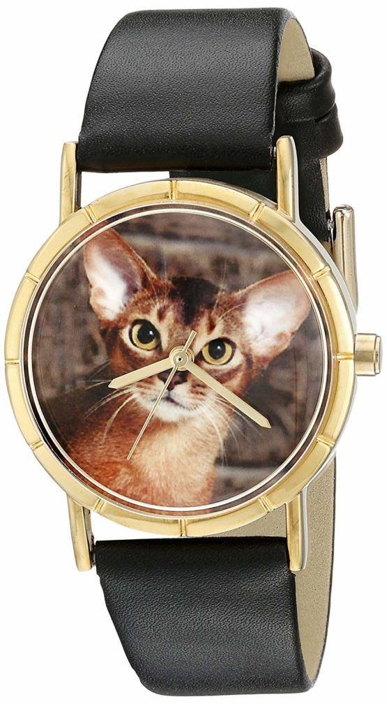Whimsical Watches Abyssinian Cat Black Leather and ...