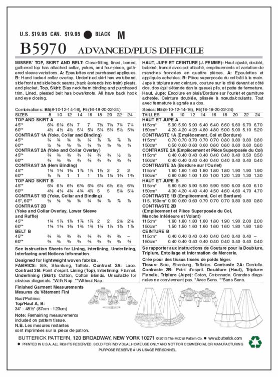 Butterick Patterns B5970 B5 Sizes 8/10/ 12/14/ 16 Misses Top and Skirt, White - Image 2