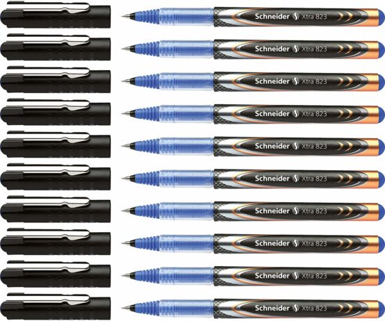 Schneider XTRA 823 Ink Roller Pen with Stainless Steel Conical Tip 0.3 mm Blue Pack of 10
