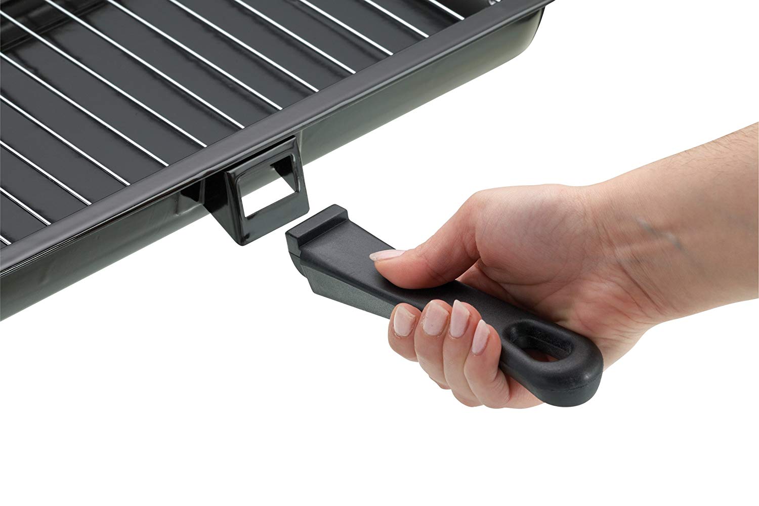 KitchenCraft Universal Enamel Grill Pan with Detachable Handle, 4 x 23 cm (15.5" x 9") - Black, 1.58L - Image 4