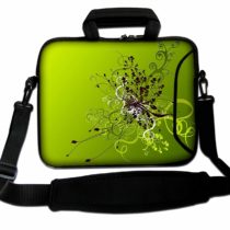 Ektor Ltd 13" Laptop Notebook Soft Bag Neoprene Case With Handle and Shoulder Strap, Green Flowers Artwork
