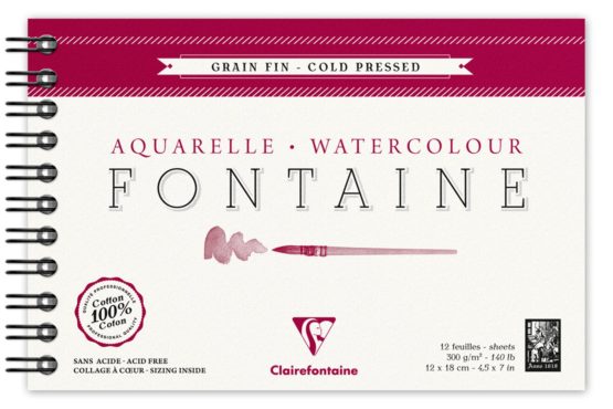 Clairefontaine Fontaine Cold Pressed Watercolour Pad, Wirebound, 300 g, 12 x 18 cm, 12 Sheets