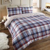 Angus Flanelette Super King Size Quilt Duvet Cover and 2 Pillowcase Bedding Bed Set, Tartan Check Blue - Red/White/Navy