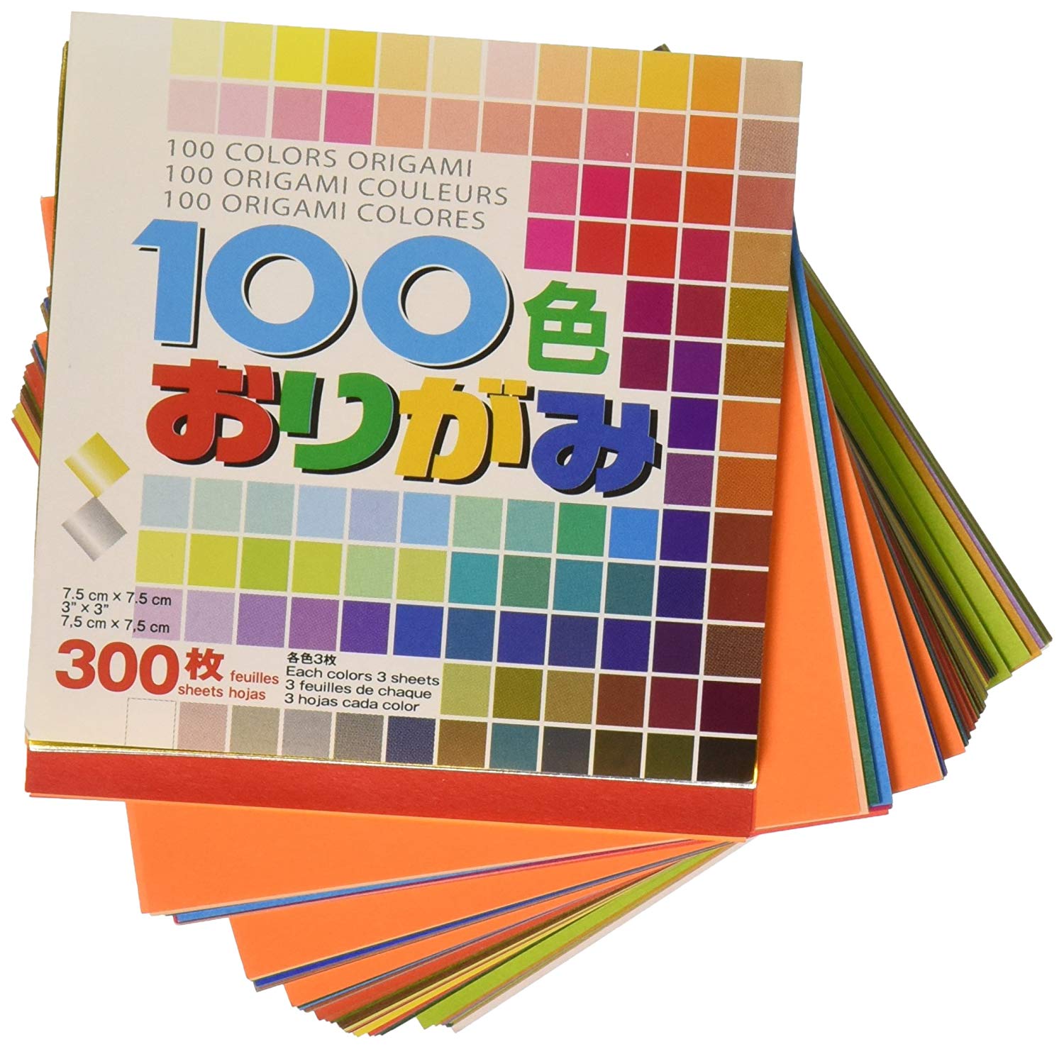 Aitoh Origami Paper 3-inch x 3-inch 300 Sheets-100 Colors, Transparent, 3 x 3 inches