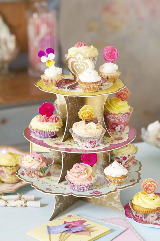 Talking Tables Tea Party Decorations Floral Cake Stand | Truly Scrumptious | Great For Birthday Party, Baby Shower, Wedding And Anniversary | Paper, 3-Tier Pink, Blue, Yellow - Image 3