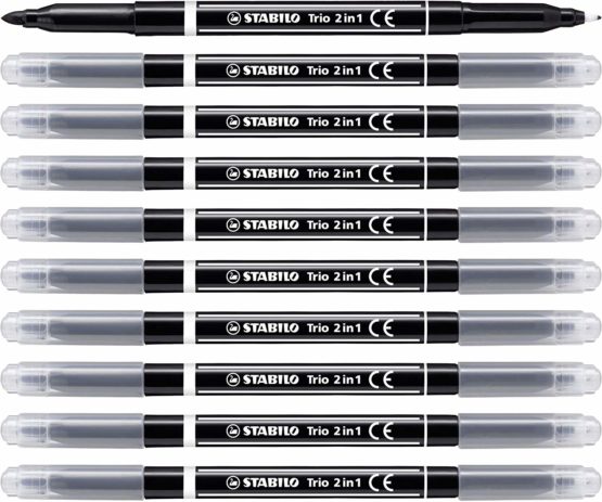 Felt Tip Pen - STABILO Trio 2 in 1 Box of 10 Black
