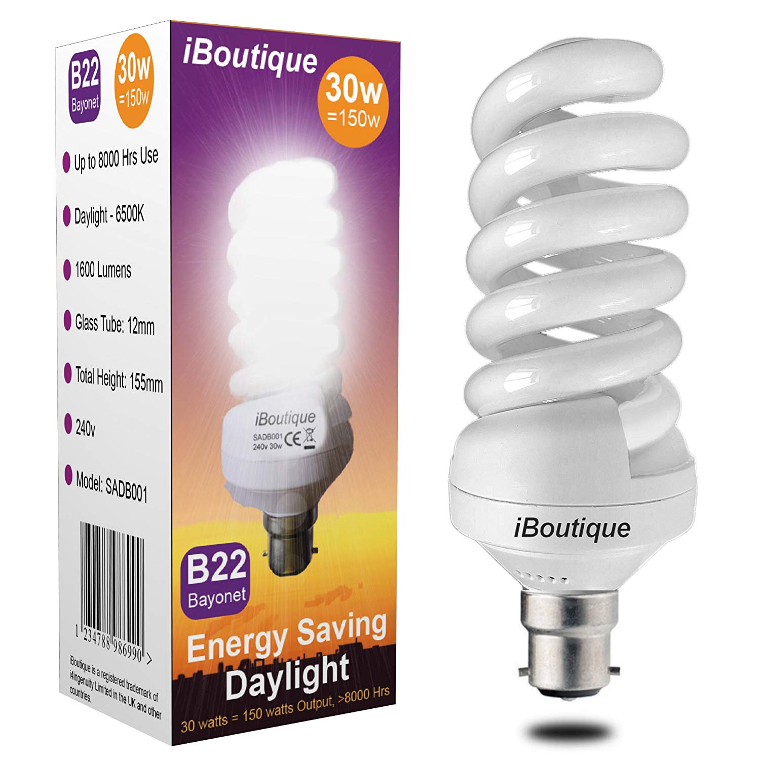 iBoutique 150w Equivalent Bayonet B22/BC 20W Daylight Energy Saving LED Bulb (Full Spectrum) Great for SAD Sufferers Snooker